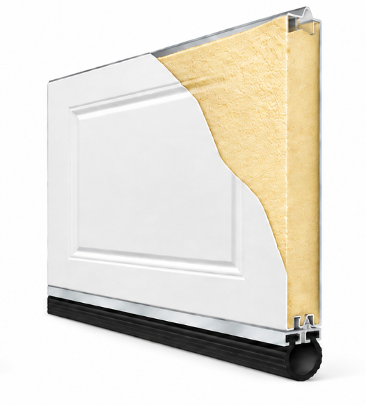 Polyurethane injected foam insulation garage door panel